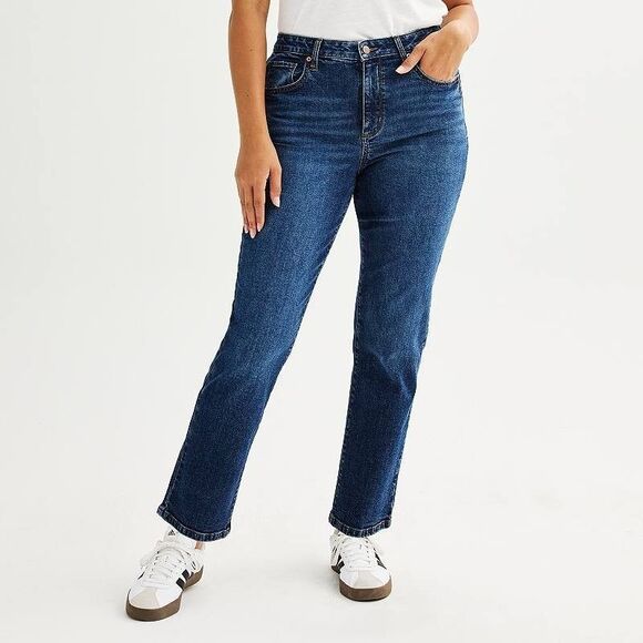 Sonoma Denim - Sonoma Curvy High Rise Straight Jeans Womens 4 Blue Dark Wash Stretch NEW